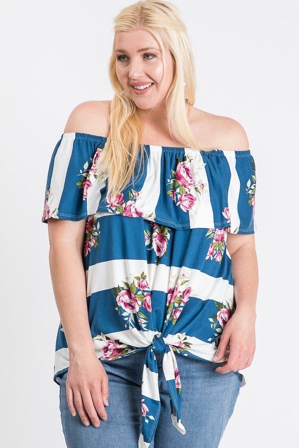 Off Shoulder Ruffled Front Tie Top