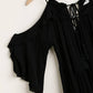 Ruffled Cold Shoulder Maxi Dress With Front Tassel Tie