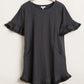 Short Ruffle Frayed Hem And Round Neck Dress With Pockets