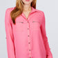 3/4 Roll Up Sleeve Pocket W/zipper Detail Woven Blouse