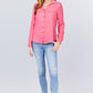3/4 Roll Up Sleeve Pocket W/zipper Detail Woven Blouse