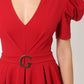 Draped Puff Shoulder Fashion Top With G Buckle Detail