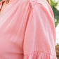 Ruffle Mock Notched Neck Short Sleeve Solid Top