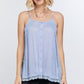 Boho Scallop Lace Trim Detailed Button Down Solid Subtle Textured Slit Side Overlay Layered Cami Top