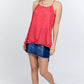 Boho Scallop Lace Trim Detailed Button Down Solid Subtle Textured Slit Side Overlay Layered Cami Top