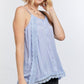 Boho Scallop Lace Trim Detailed Button Down Solid Subtle Textured Slit Side Overlay Layered Cami Top