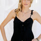 Cutout Detail Ruched Twist Bow Sweetheart Neckline Smocked Back Ribbon Tie Spaghetti Strap Cami Top