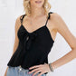 Cutout Detail Ruched Twist Bow Sweetheart Neckline Smocked Back Ribbon Tie Spaghetti Strap Cami Top