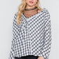 White Black Plaid Asymmetrical Front Button Down Top