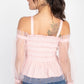 Sheer Mesh Open Shoulder Top