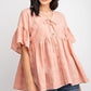 Bell Slvs Textured Cotton Gauze Button Front Tunic