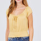 Short Puff Sleeve Front Tie Detail Smocked Waist Knit Gauze Top