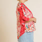 Floral Animal Mixed Print Ruffle Sleeve V-neck Crossbody Top With Scoop Hem