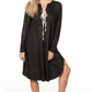Lace Up V Neck Loose Tunic Dress