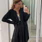 Lace Up V Neck Loose Tunic Dress