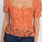 Sheer Lace Sweetheart Flounce Top