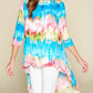 Tie-dye Venechia High Low Fashion Top With 3/4 Sleeves