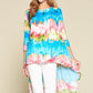 Tie-dye Venechia High Low Fashion Top With 3/4 Sleeves