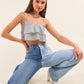 White And Navy Sleeveless Polka Square Layered Smock Back Cropped Top