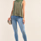 Forest Green Sleeveless Crochet Embroidered Hem Pleated Babydoll Top