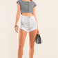 Black And Grey Striped Square Neck Mini Sleeve Cropped Top