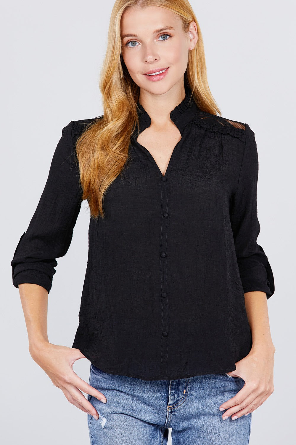 V-neck Button Down Woven Top