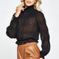 Pleated Chiffon Mock Neck Blouse