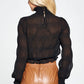 Pleated Chiffon Mock Neck Blouse