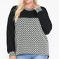 Jacquard Contrast With Drop Shoulder Long Sleeve Round Hem Top