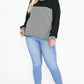 Jacquard Contrast With Drop Shoulder Long Sleeve Round Hem Top