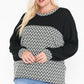 Jacquard Contrast With Drop Shoulder Long Sleeve Round Hem Top