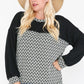 Jacquard Contrast With Drop Shoulder Long Sleeve Round Hem Top