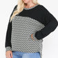 Jacquard Contrast With Drop Shoulder Long Sleeve Round Hem Top
