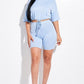 Solid French Terry Short Sleeve Tie Front Top And Biker Shorts 2 Piece Set