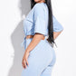 Solid French Terry Short Sleeve Tie Front Top And Biker Shorts 2 Piece Set