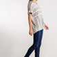Horizontal And Vertical Striped Short Folded Sleeve Top With High Low Hem