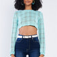 Tiffany Blue Cropped Knit Long Sleeve Sweater