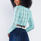 Tiffany Blue Cropped Knit Long Sleeve Sweater