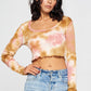 Long Sleeve Tie Dye Crop Top