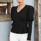 Puff Shoulder Buckle Belt Jacket