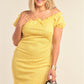 Plus Size Lemon Yellow Sparkly Tweed Plaid Fitted Off-the-shoulder Frill Hem Mini Dress