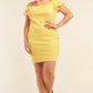 Plus Size Lemon Yellow Sparkly Tweed Plaid Fitted Off-the-shoulder Frill Hem Mini Dress