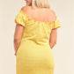 Plus Size Lemon Yellow Sparkly Tweed Plaid Fitted Off-the-shoulder Frill Hem Mini Dress
