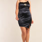 Plus Size Satin Asymmetrical Sleeveless Fitted Side Slit Detail Cocktail Mini Dress