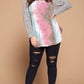 Plus Size French Terry Tie Dye Casual Color Block Top