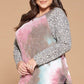 Plus Size French Terry Tie Dye Casual Color Block Top