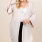 Plus Size Solid Hacci Brush Open Front Long Cardigan With Bell Sleeves