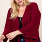 Plus Size Solid Hacci Brush Open Front Long Cardigan With Bell Sleeves