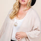 Plus Size Solid Hacci Brush Open Front Long Cardigan With Bell Sleeves