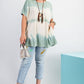 Short Sleeves Wave Washed Sheer Rayon Knit Top